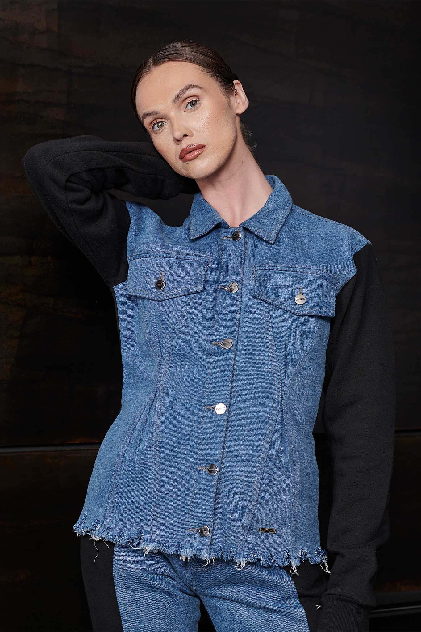FLEECE WITH DENIM TAPERED JACKET - BLUE