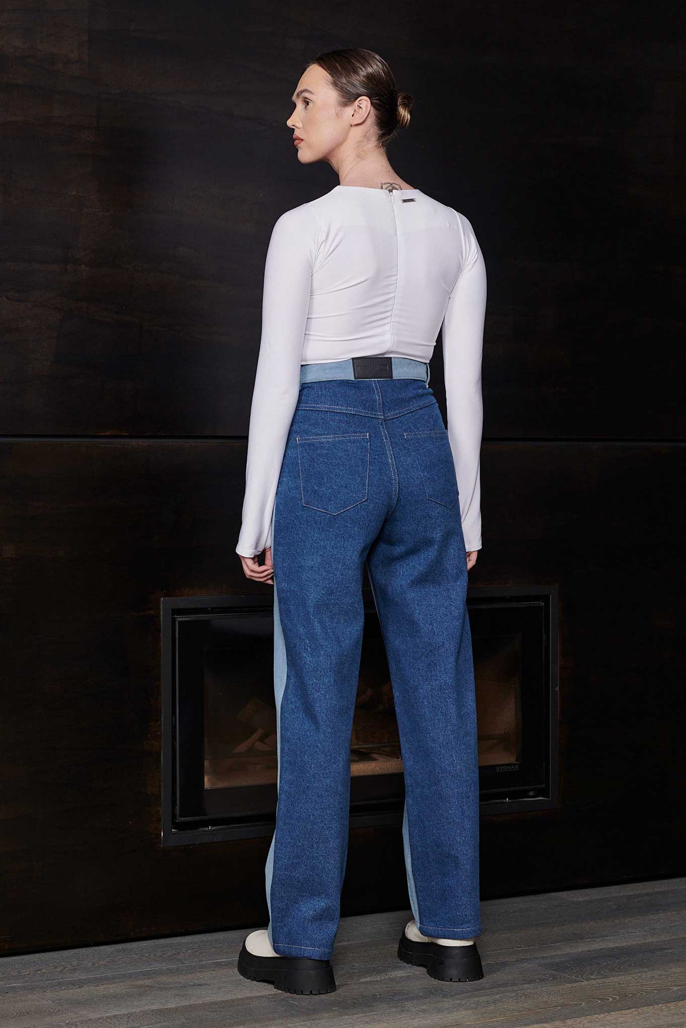 HIGH WAISTED PATCHED WIDE LEG JEANS - LIGHT BLUE
