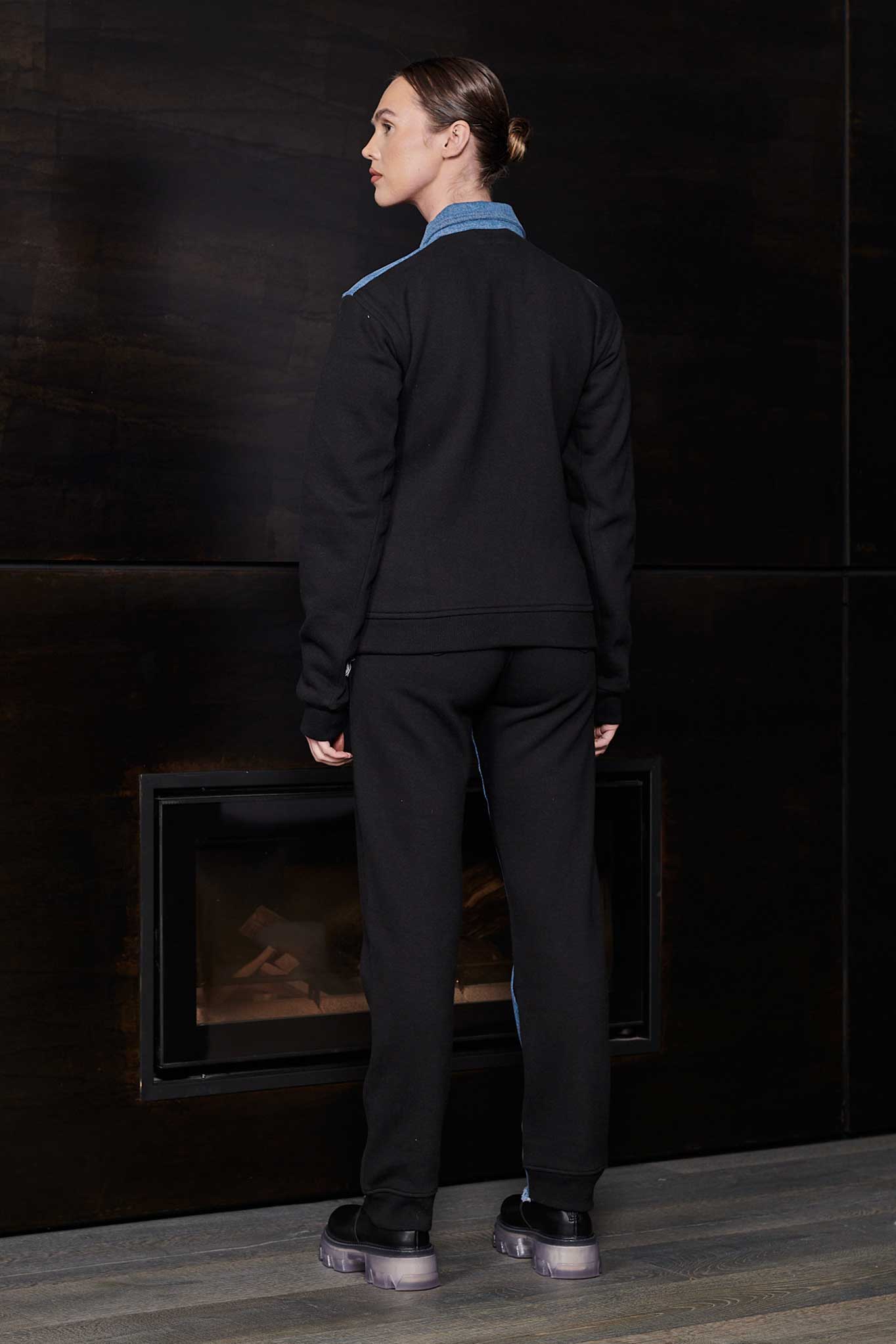 FLEECE WITH DENIM TAPERED JACKET - BLUE