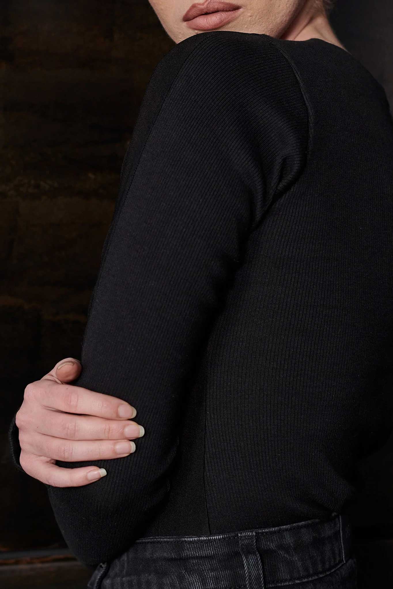 Racer Neck Bodysuit - Black