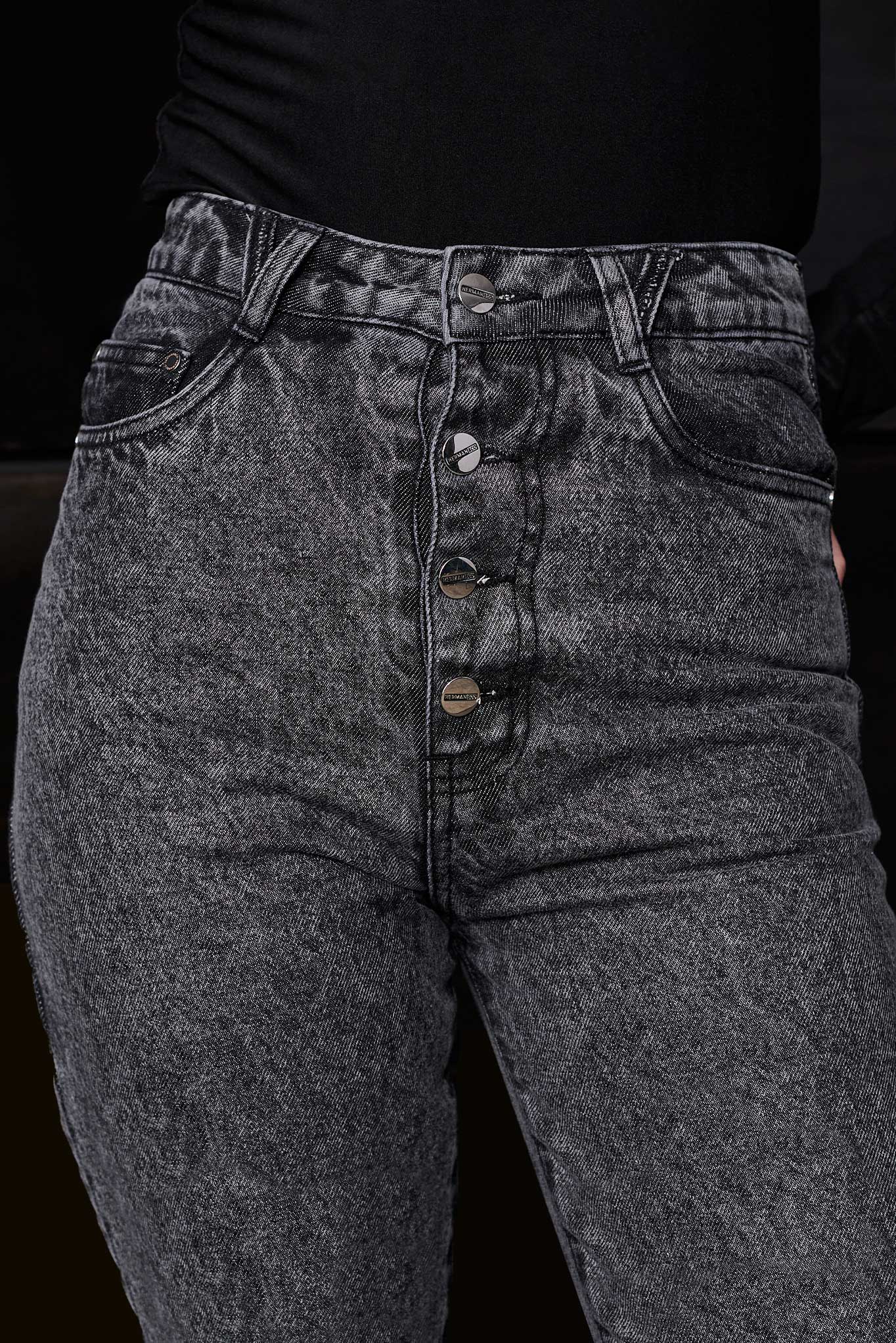 DISTRESSED STRAIGHT LEG JEANS - DARK GREY