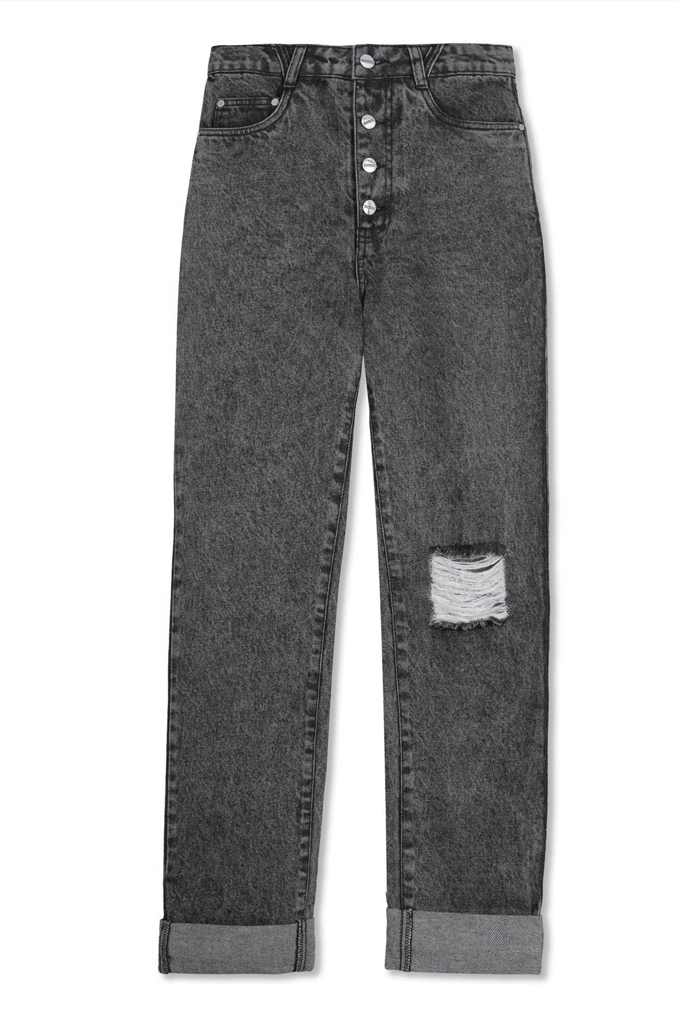 DISTRESSED STRAIGHT LEG JEANS - DARK GREY