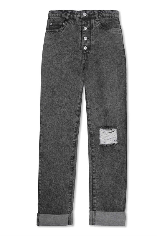 DISTRESSED STRAIGHT LEG JEANS - DARK GREY