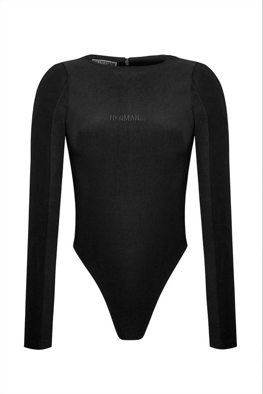 Racer Neck Bodysuit - Black