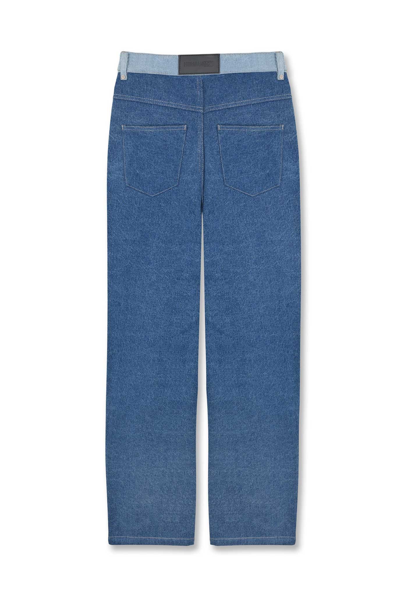 HIGH WAISTED PATCHED WIDE LEG JEANS - LIGHT BLUE