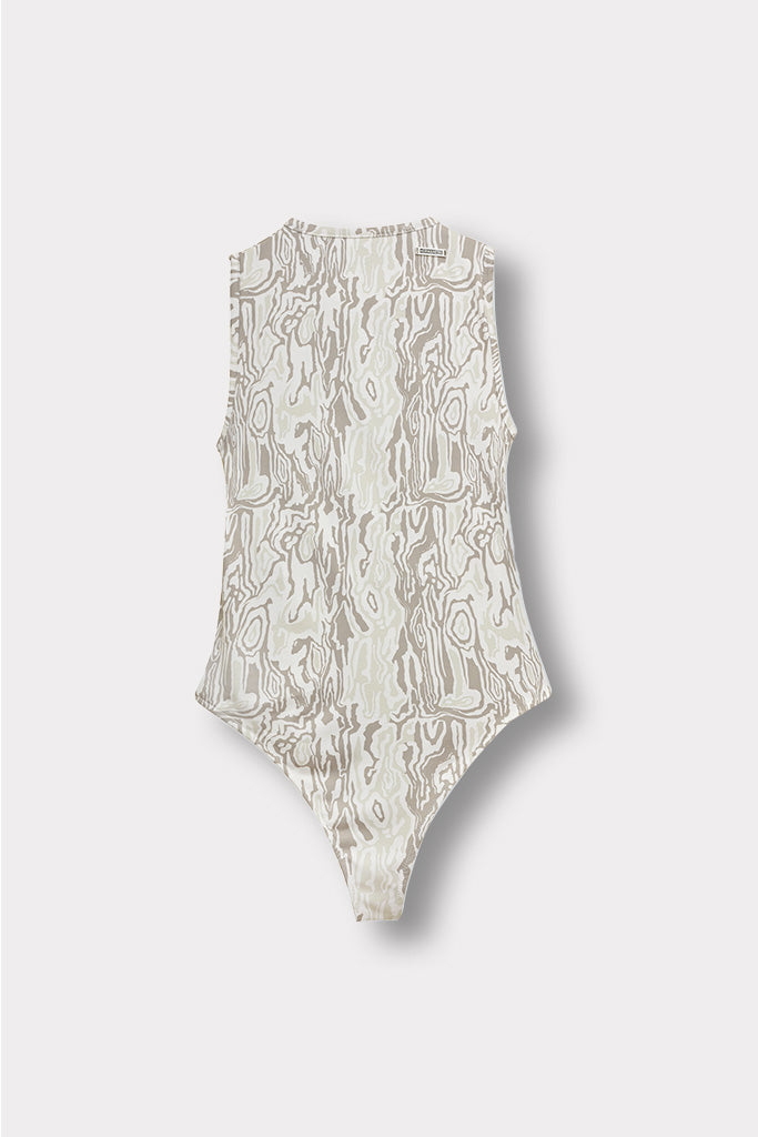 PRINTED RACER NECK BODYSUIT - LIGHT GREY