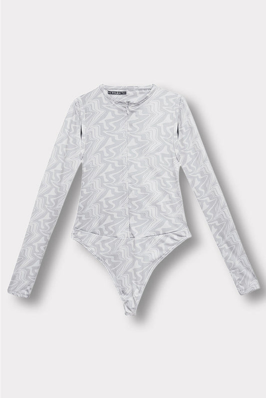 PRINTED CUT OUT BODYSUIT - LIGHT GREY
