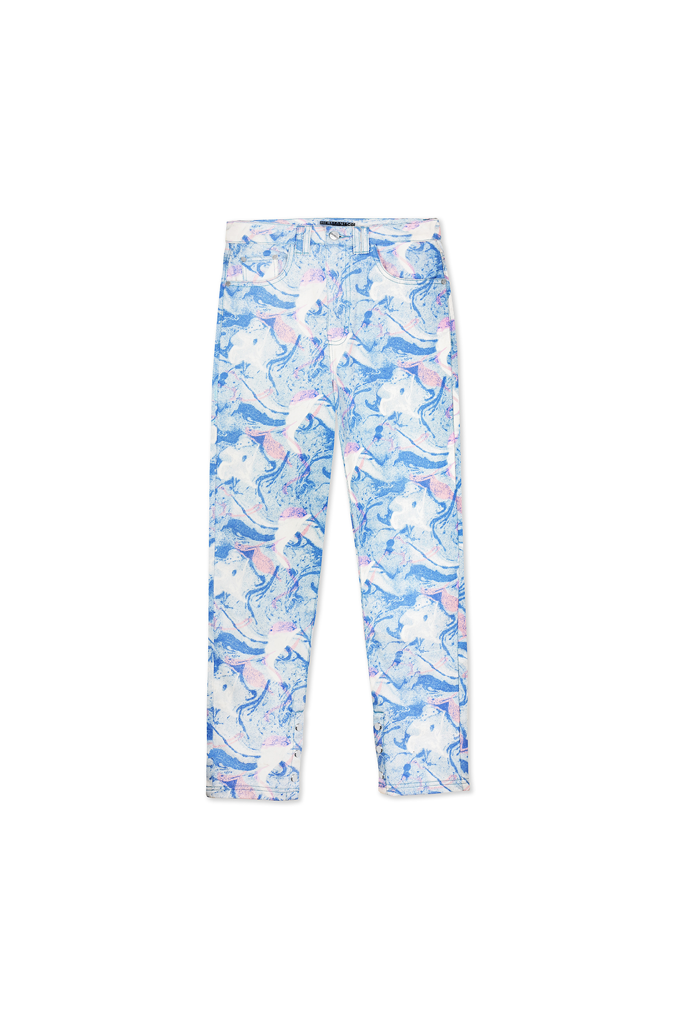 PRINTED STRAIGHT LEG JEANS - LIGHT BLUE