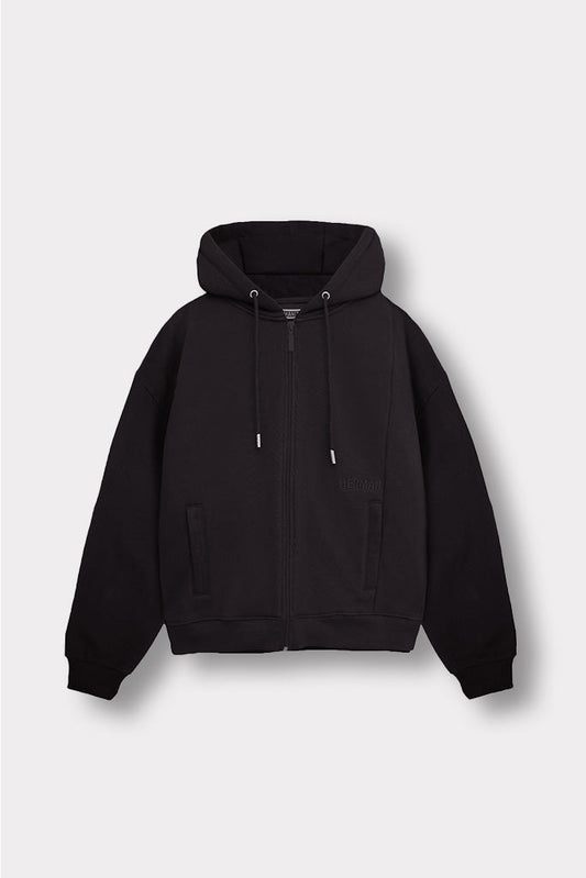 REGULAR ZIP UP HOODIE - BLACK