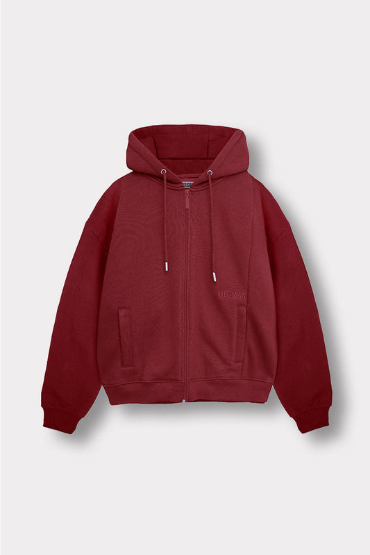 REGULAR ZIP UP HOODIE - Burgundy