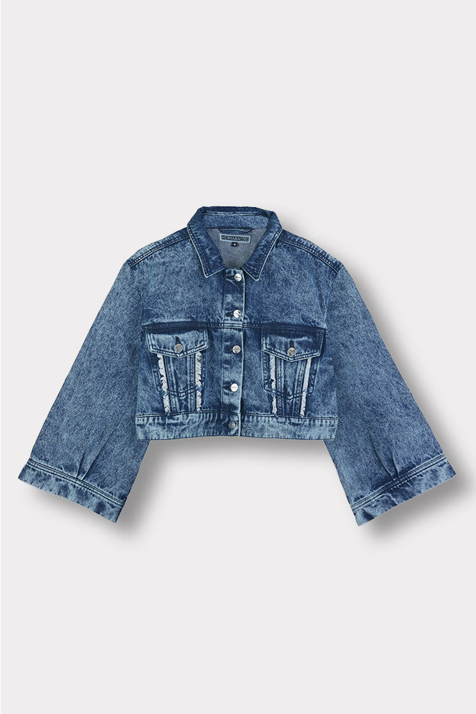 CROPPED DENIM JACKET - BLUE