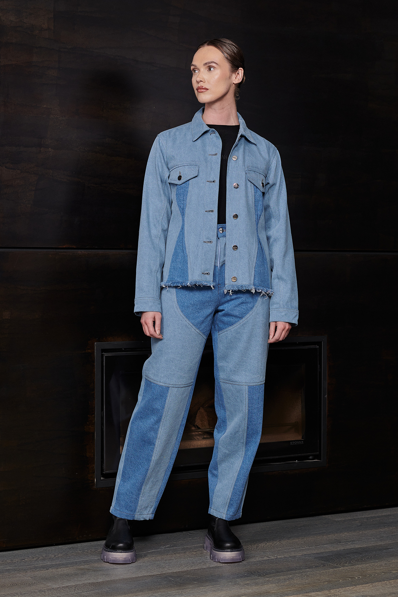 Contrast Denim Jacket – Blue