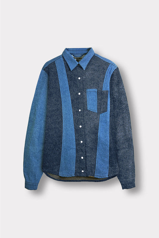 CONTRAST PANEL DENIM SHIRT - BLUE ACID WASH