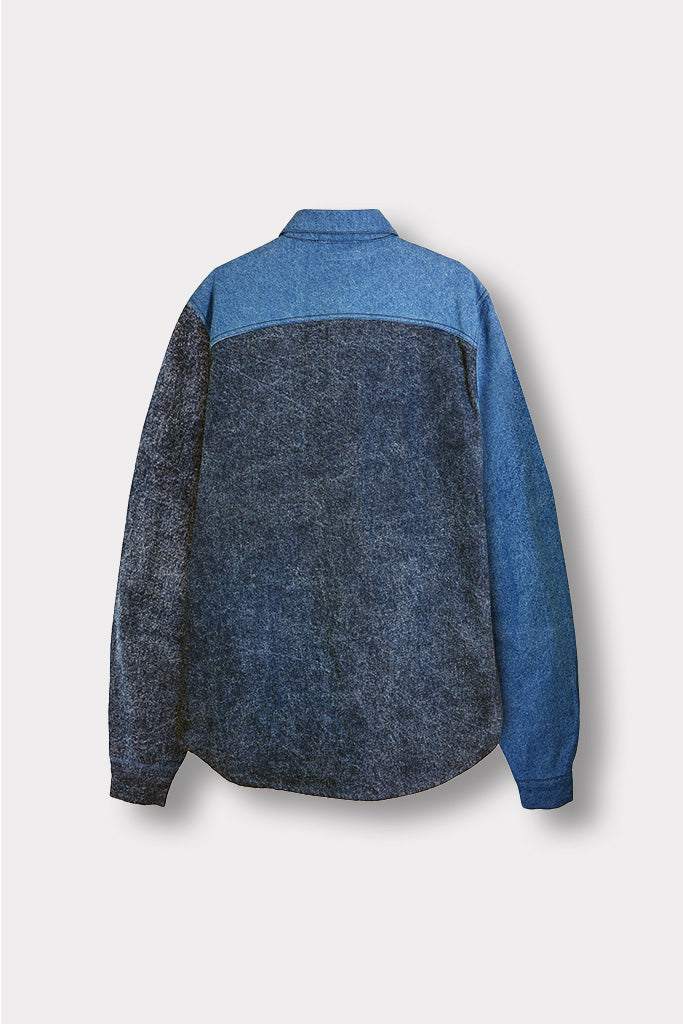 CONTRAST PANEL DENIM SHIRT - BLUE ACID WASH