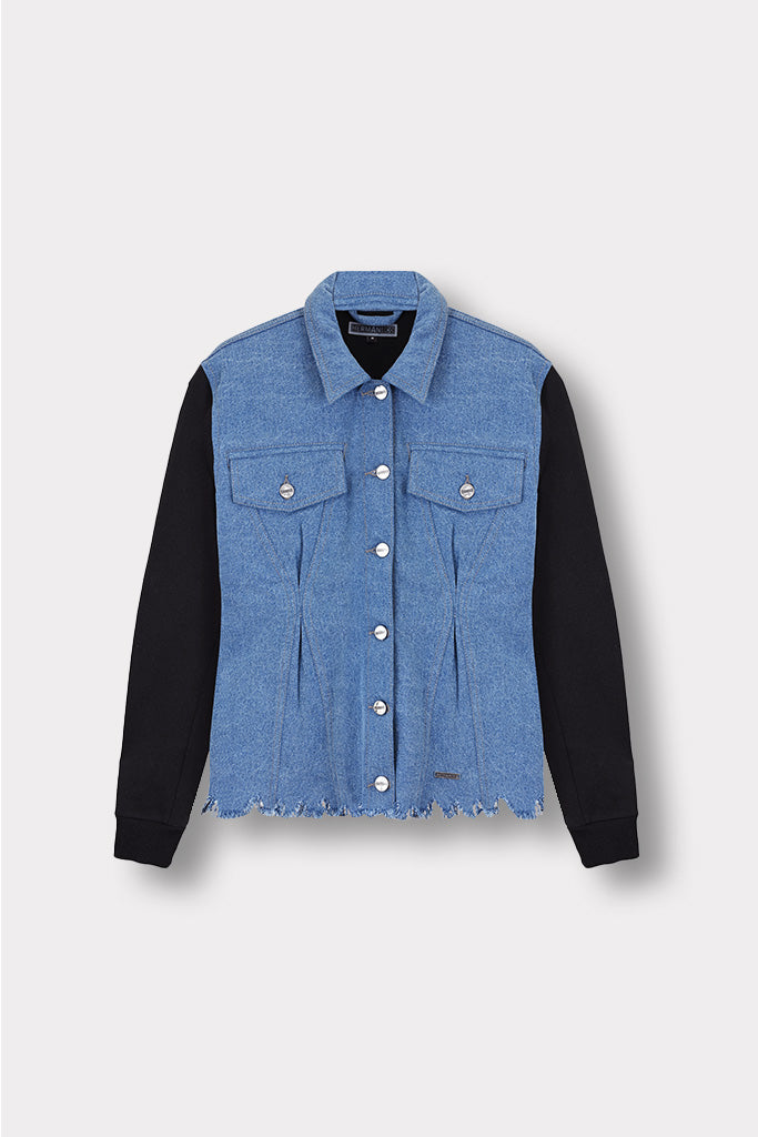 FLEECE WITH DENIM TAPERED JACKET - BLUE