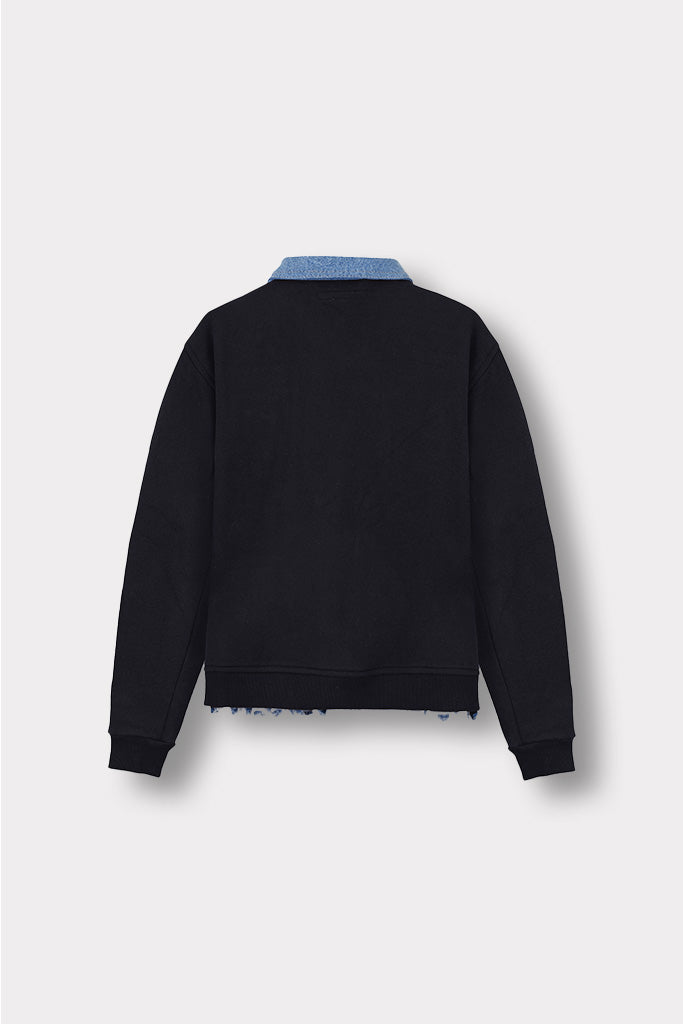 FLEECE WITH DENIM TAPERED JACKET - BLUE