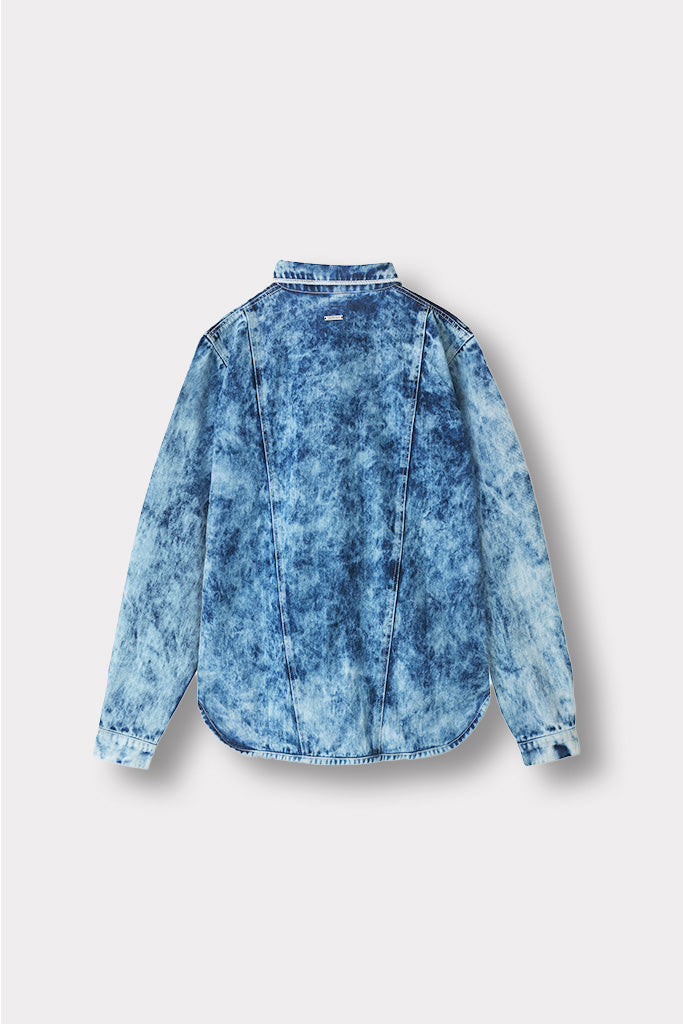 OVERSIZED ACID WASH DENIM SHIRT DRESS - BLUE