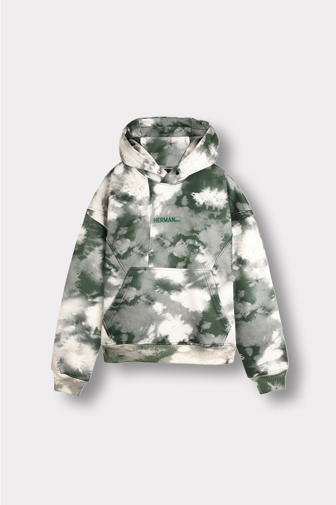 TIE DYE PULLOVER HOODIE - DARK GREEN