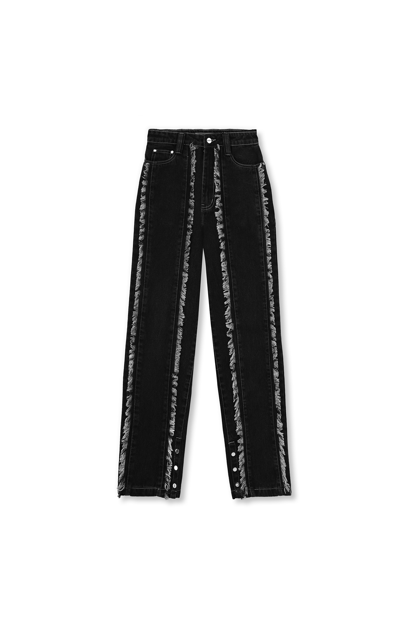 DISTRESSED TEXTURE STRAIGHT LEG JEANS - BLACK