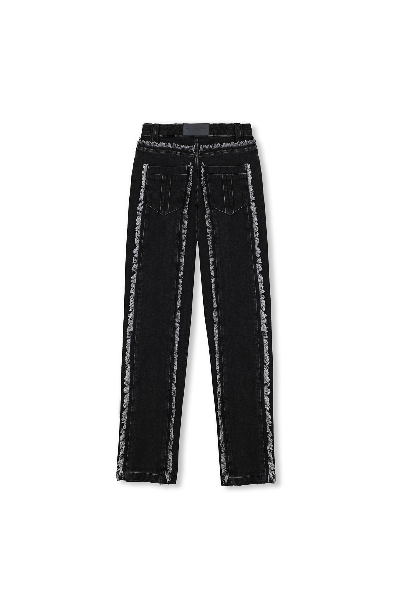 DISTRESSED TEXTURE STRAIGHT LEG JEANS - BLACK