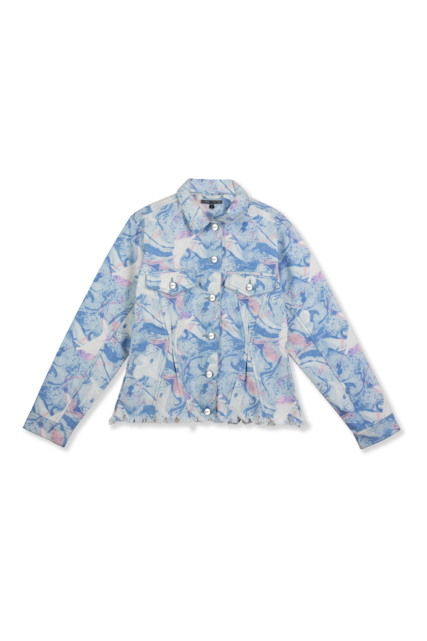 Marble Printed Denim Jacket - Blue