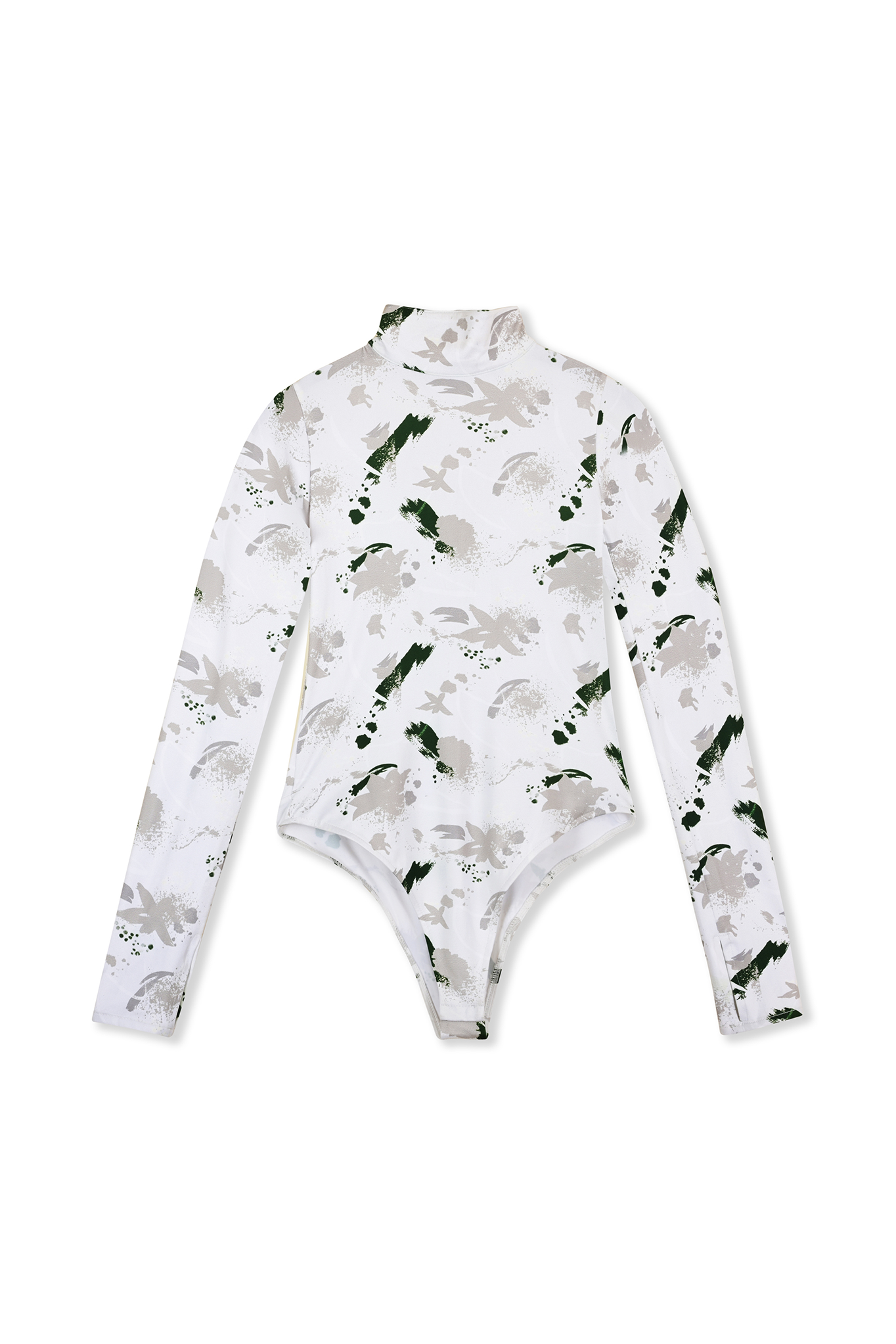 HIGH NECK PRINTED BODYSUIT - WHITE