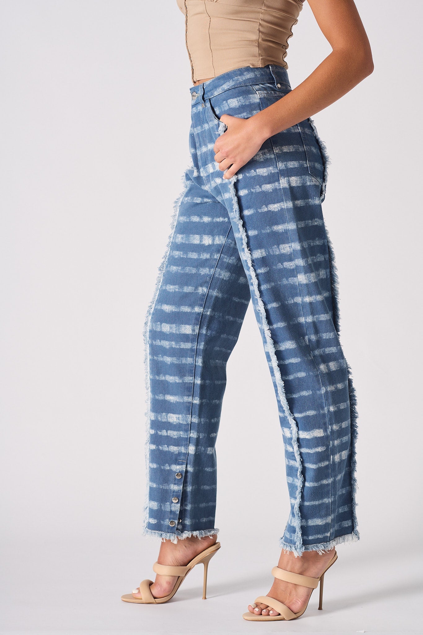 PRINTED STRAIGHT LEG JEANS - BLUE
