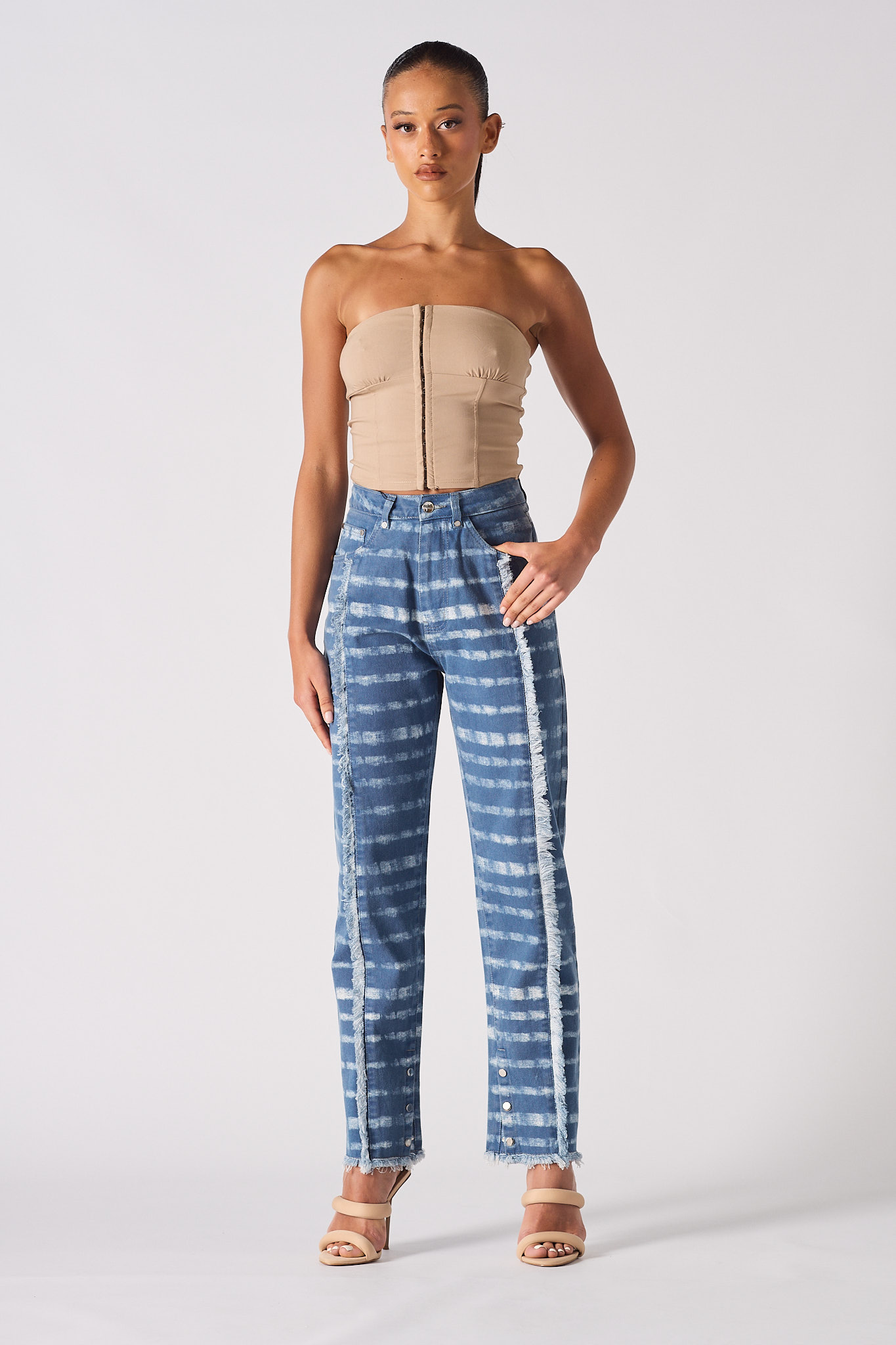 PRINTED STRAIGHT LEG JEANS - BLUE