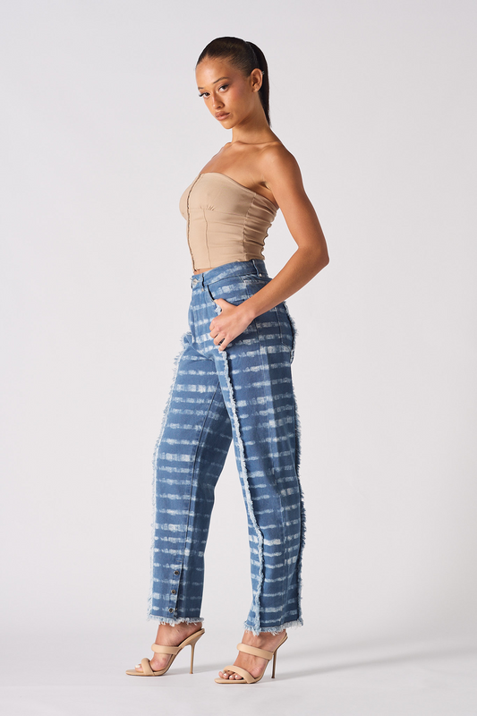 PRINTED STRAIGHT LEG JEANS - BLUE