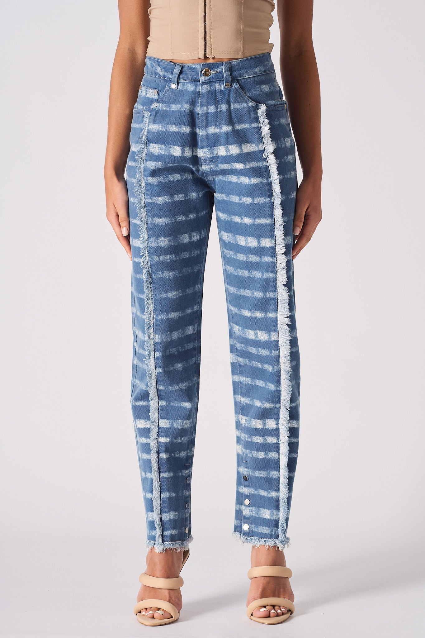 PRINTED STRAIGHT LEG JEANS - BLUE