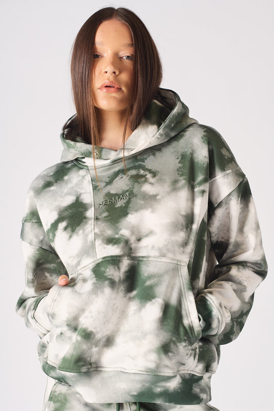 TIE DYE PULLOVER HOODIE - DARK GREEN
