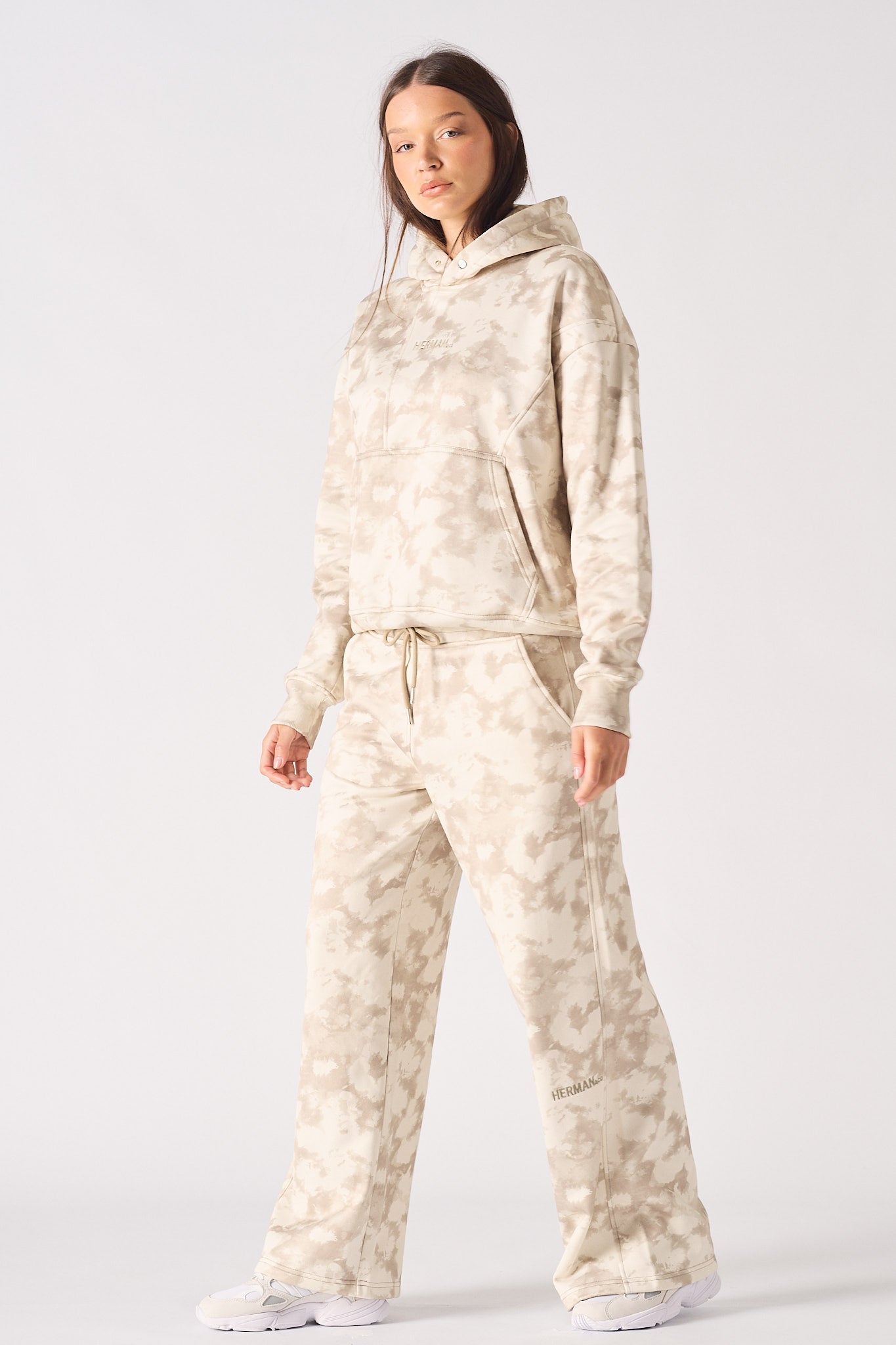 TIE DYE WIDE LEG JOGGER - BEIGE