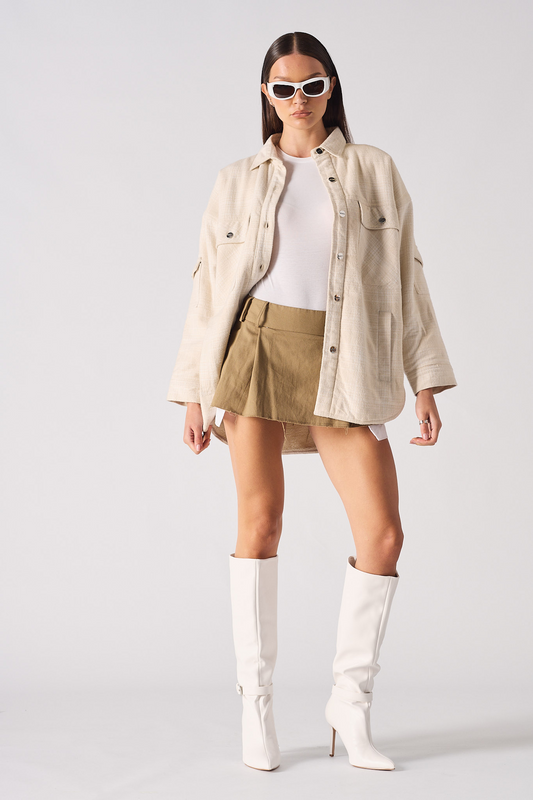 SHERPA CHECKED OVERSIZED SHIRT - BEIGE