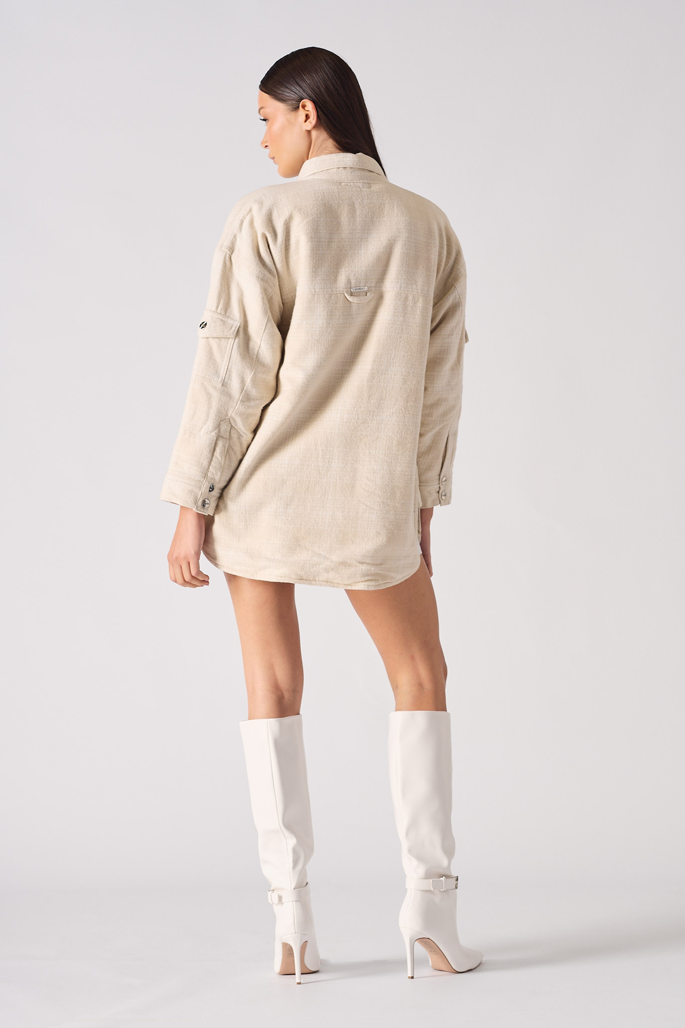 SHERPA CHECKED OVERSIZED SHIRT - BEIGE