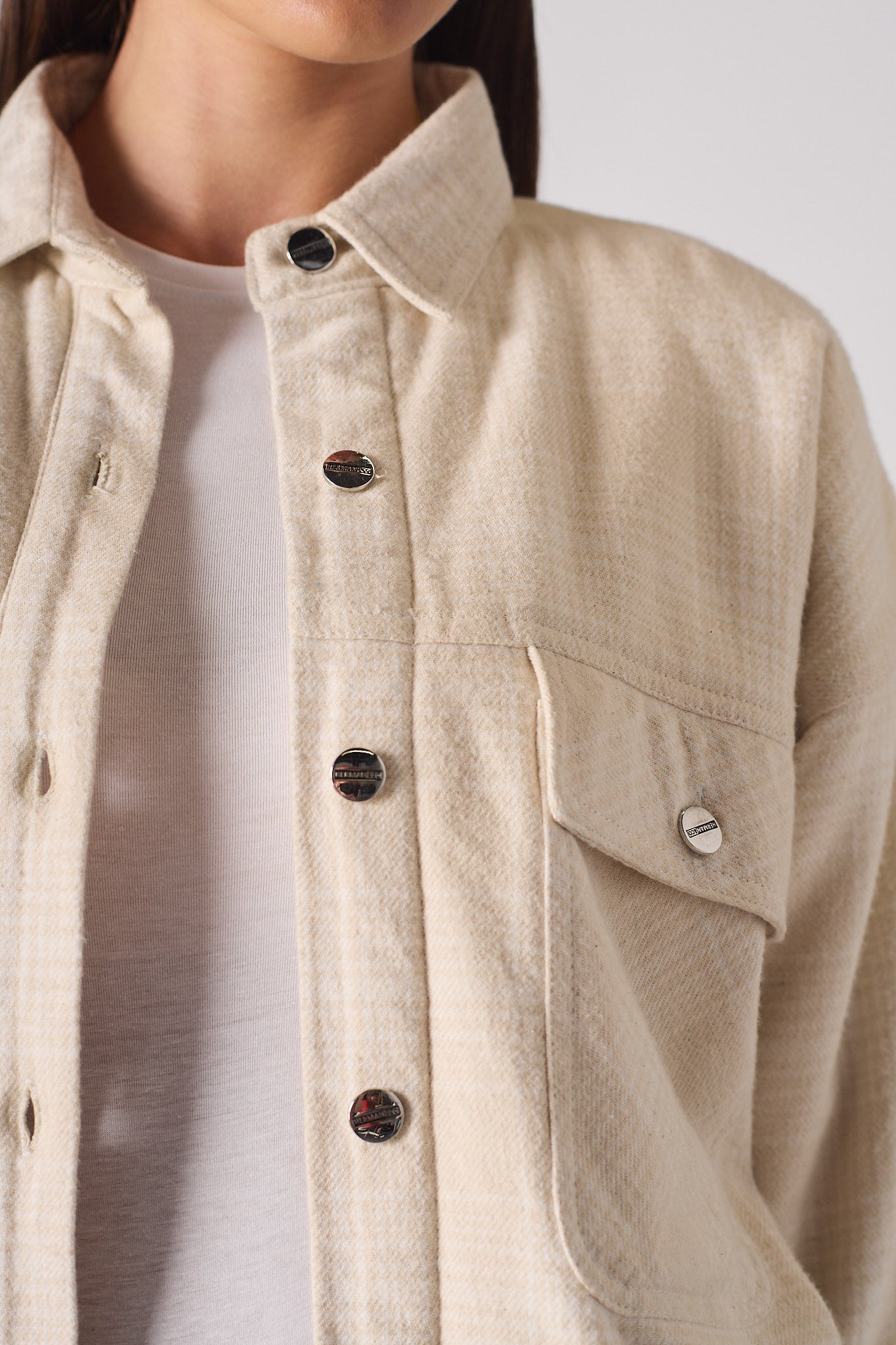 SHERPA CHECKED OVERSIZED SHIRT - BEIGE