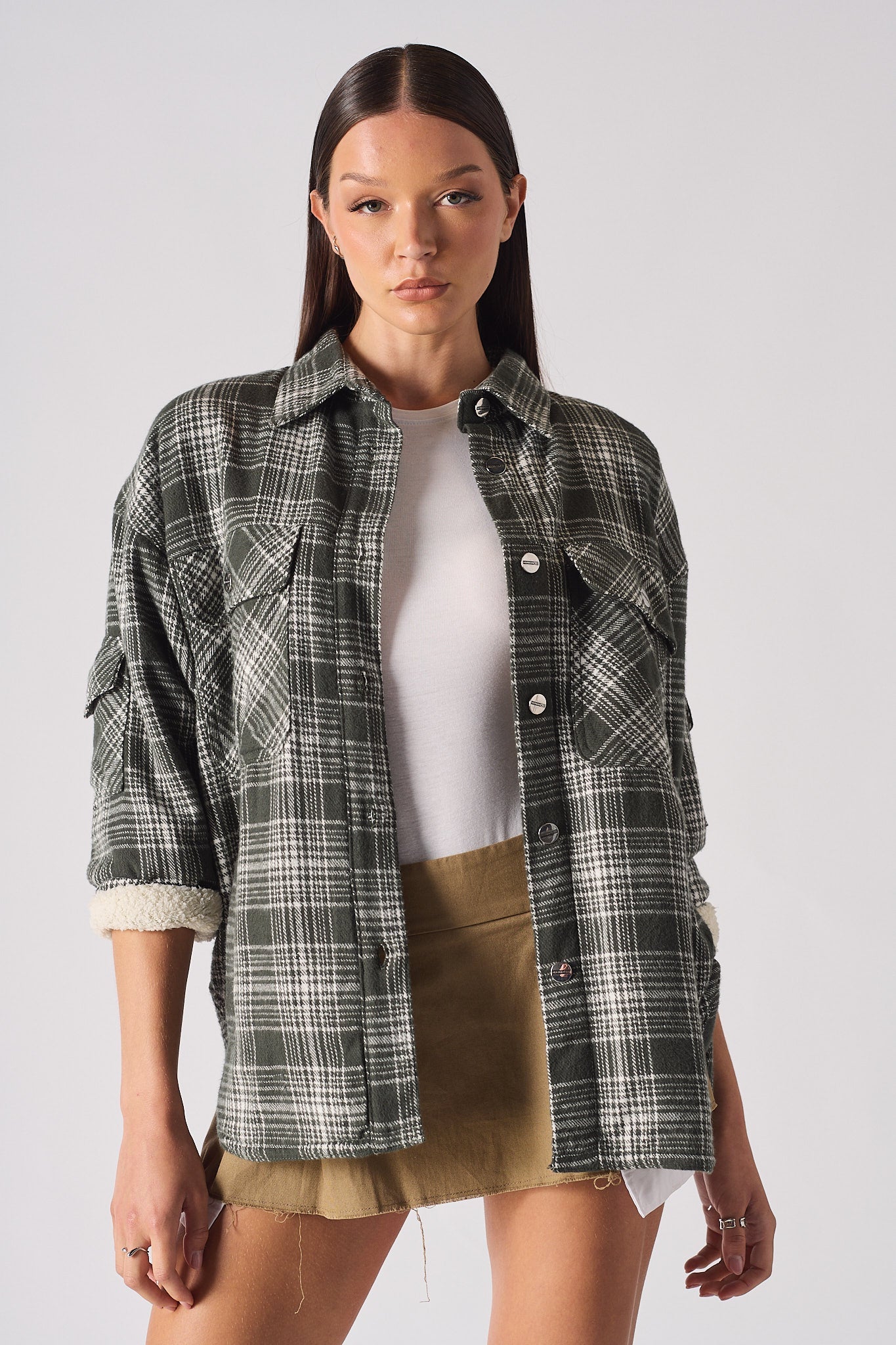 SHERPA CHECKED OVERSIZED SHIRT - DARK GREEN