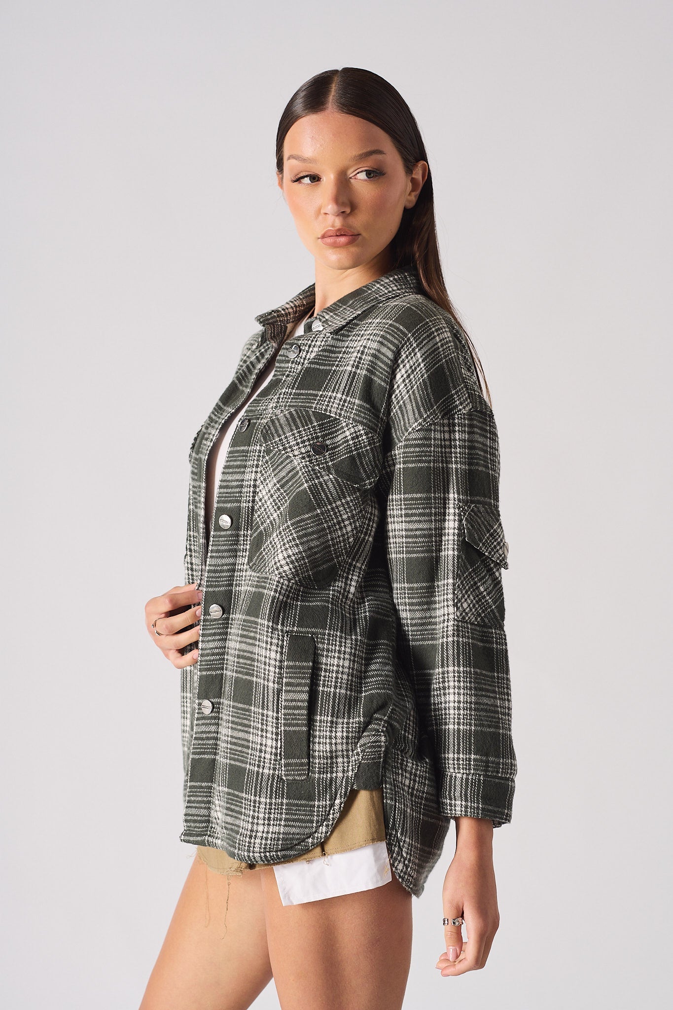 SHERPA CHECKED OVERSIZED SHIRT - DARK GREEN