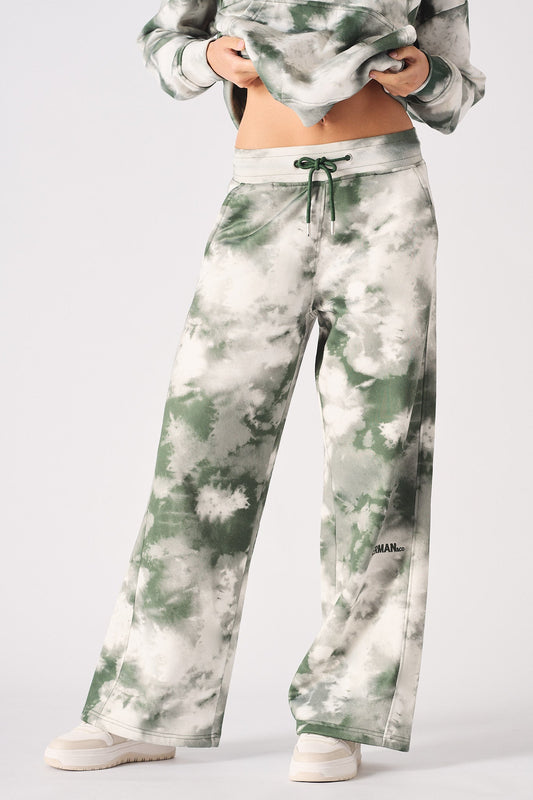 TIE DYE WIDE LEG JOGGER - GREEN