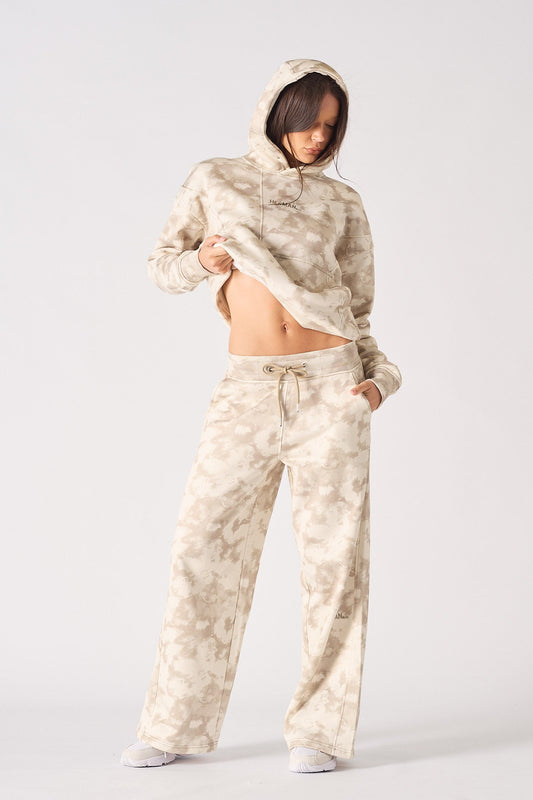 TIE DYE WIDE LEG JOGGER - BEIGE