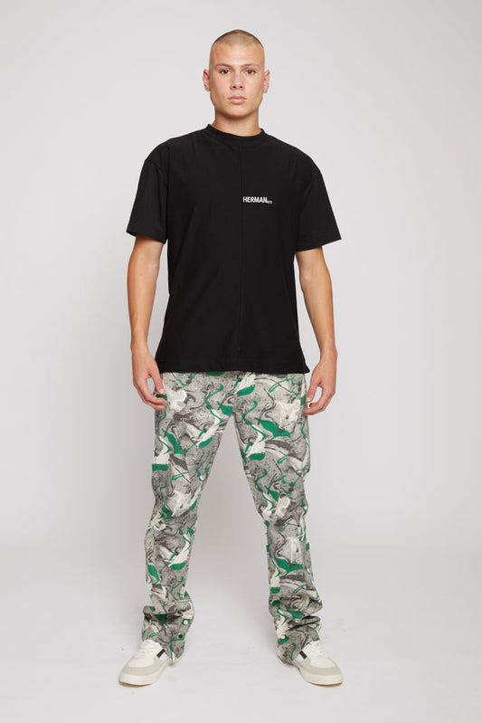 PRINTED DENIM JEANS - GREEN