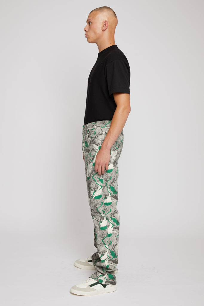 PRINTED DENIM JEANS - GREEN