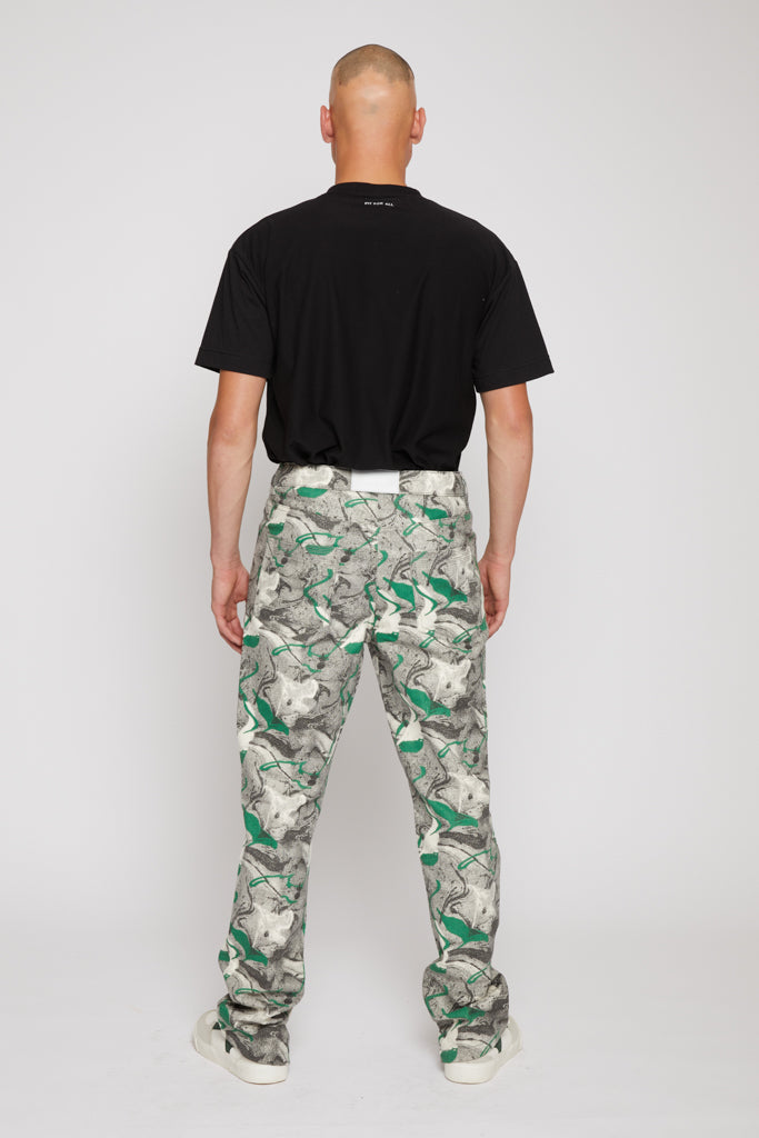 PRINTED DENIM JEANS - GREEN