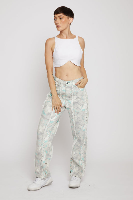 PRINTED STRAIGHT LEG JEANS - LIGHT GREEN