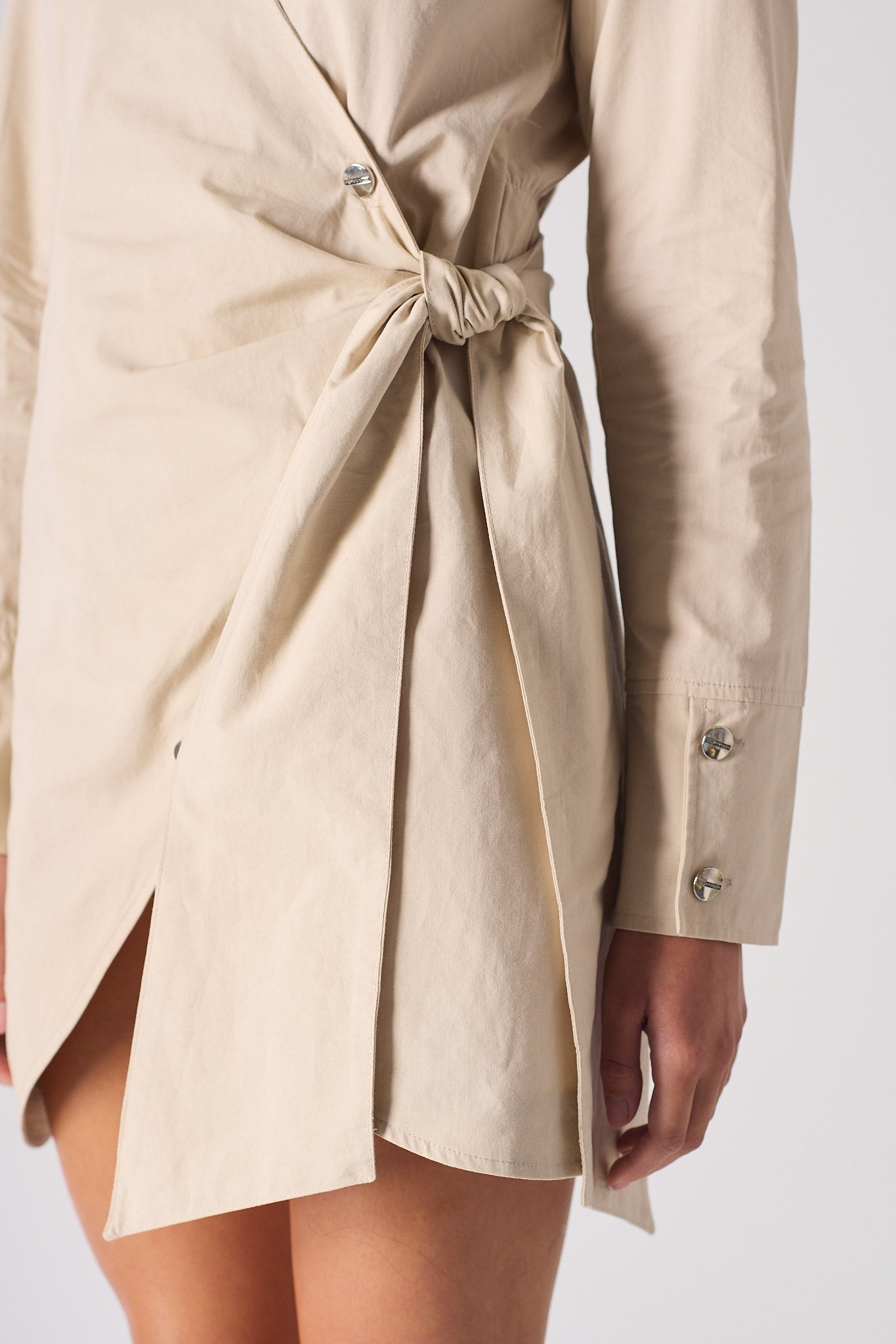 COTTON ASYMMETRIC SHIRT DRESS - BEIGE