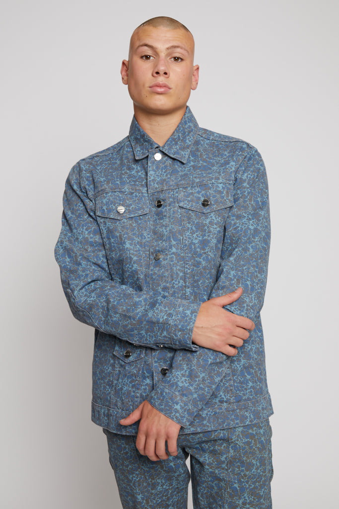 PRINTED DENIM JACKET - GREY