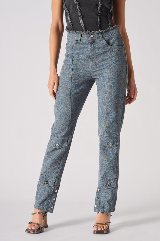 PRINTED STRAIGHT LEG JEANS  - GREY