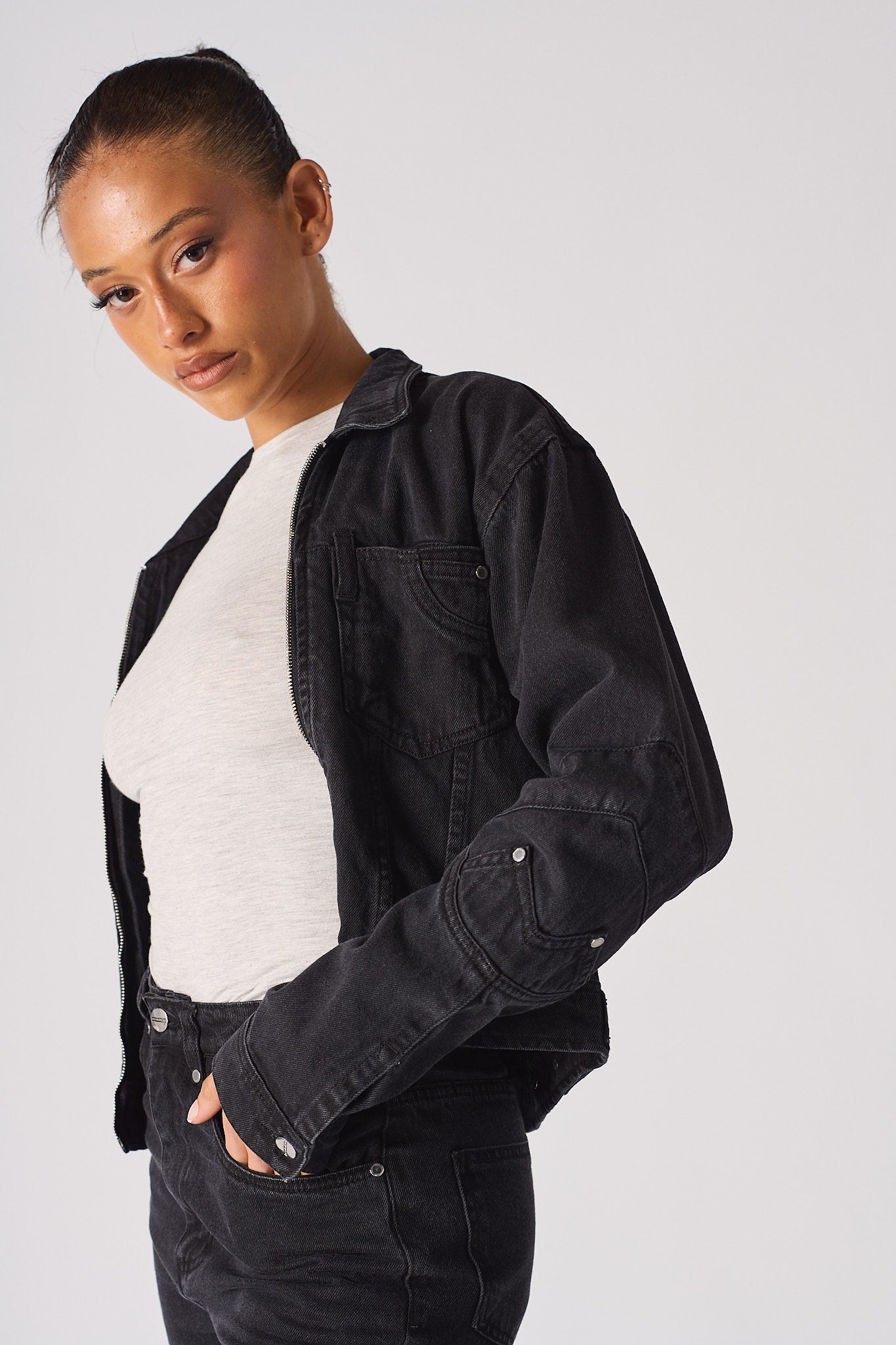 REGULAR DENIM JACKET - BLACK