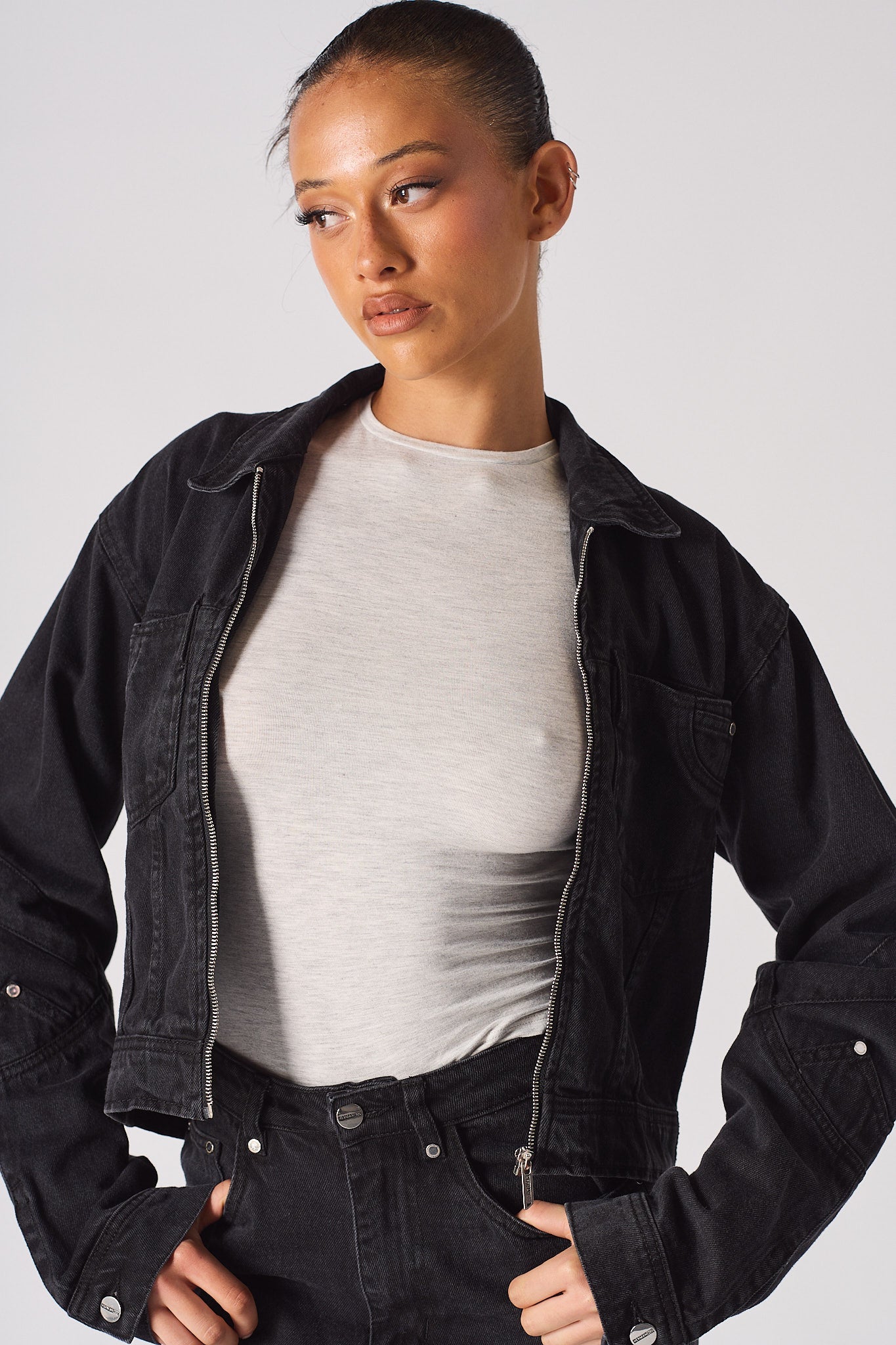 REGULAR DENIM JACKET - BLACK