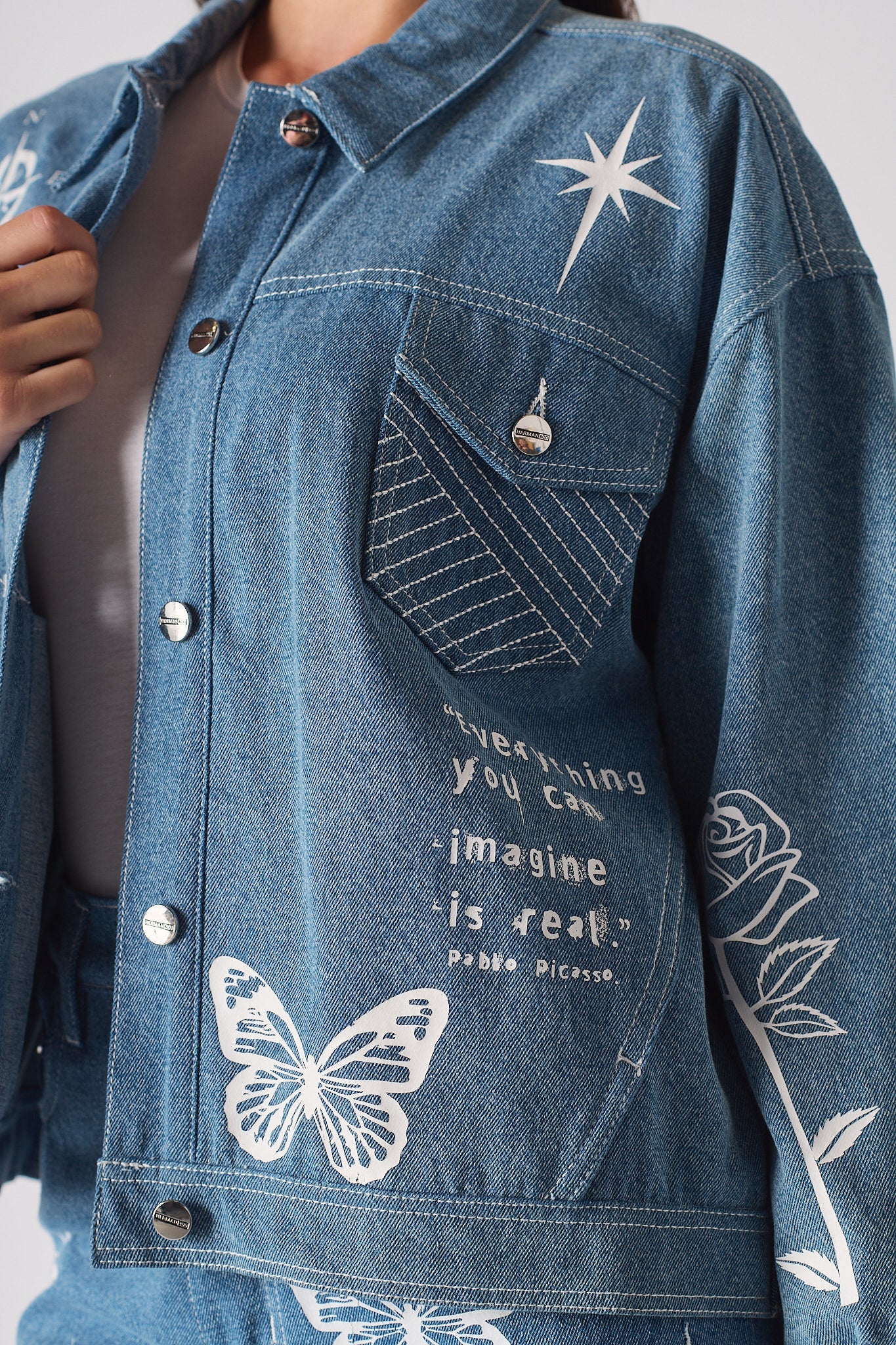 Printed Denim jacket - Light blue
