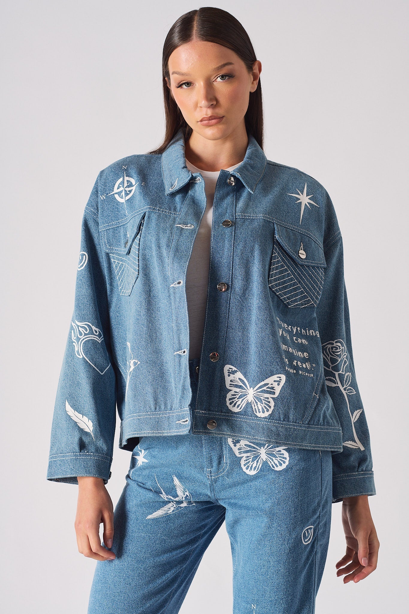 Printed Denim jacket - Light blue
